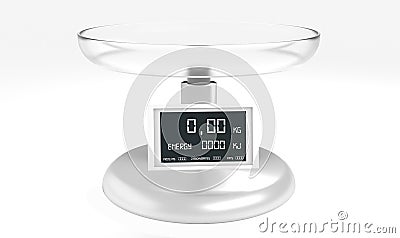 Smart kitchen scale with data on the display of calories, weight, protein, protein and fat content in food Stock Photo