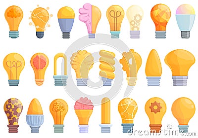 Smart lightbulb icons set, cartoon style Vector Illustration