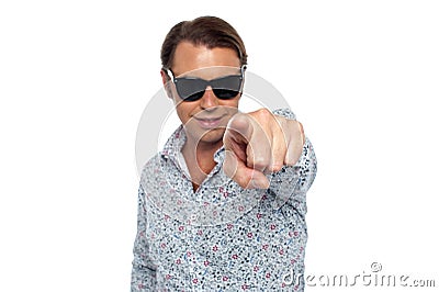 Smart looking man pointing at the camera Stock Photo