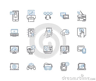 Smart machines line icons collection. Robotics, Automation, Artificial intelligence, Machine learning, Cybersecurity Vector Illustration