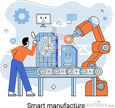 Smart manufacture concept modern innovative approach to organization of industrial production Vector Illustration