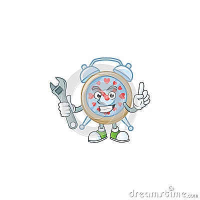 Smart Mechanic clock love cartoon character design Vector Illustration