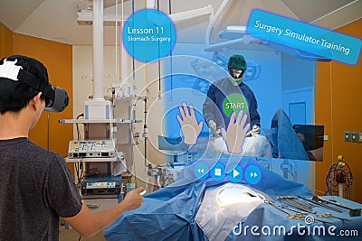 Smart medical with augmented and virtual reality technology concept, medical student use ar and vr for practice the surgery Stock Photo