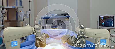 Smart medical technology concept,advanced robotic surgery machine at Hospital, robotic surgery are precision, miniaturisation, sma Stock Photo