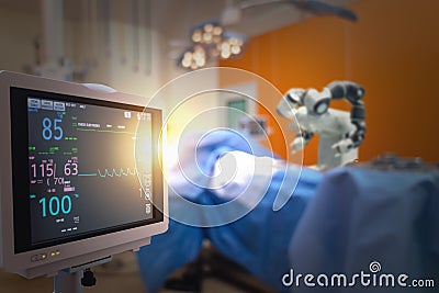 Smart medical technology concept,advanced robotic surgery machine at Hospital, robotic surgery are precision, miniaturisation, sma Stock Photo