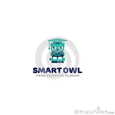 Smart owl logo. Cute cartoon owl in graduation hat. Kids study symbol vector template. Vector Illustration