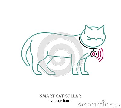 Smart pet collar icon. Cat tech gadgets sign. Vector Illustration