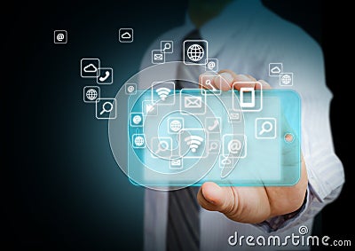 Smart phone with application icons Stock Photo