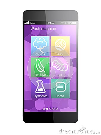 Smart phone apps for monitoring wash machine, concept for IoT Stock Photo