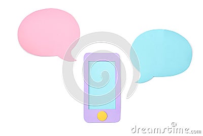 Smart phone with blank speech balloon paper cut on white background Stock Photo