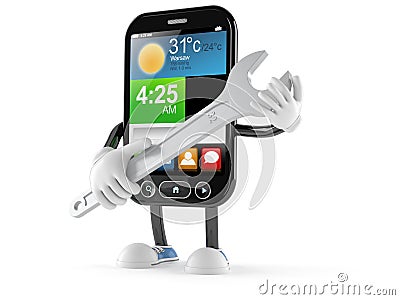 Smart phone character with wrench Stock Photo