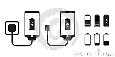 Smart phone charge with battery indicator level, vector icons Vector Illustration