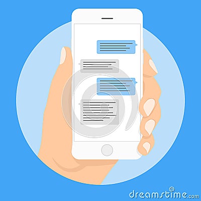 Smart Phone chatting sms template bubbles. Place your own text to the message clouds. Compose dialogues using samples bubbles Vector Illustration