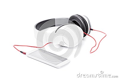 Smartphone and headphones Stock Photo