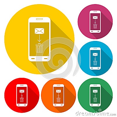 Smart phone with deleted message in flat style with long shadow Vector Illustration