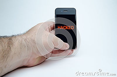 Smart Phone Hacked in Hand Stock Photo