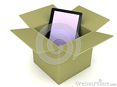 Smart phone inside an open carton box Cartoon Illustration