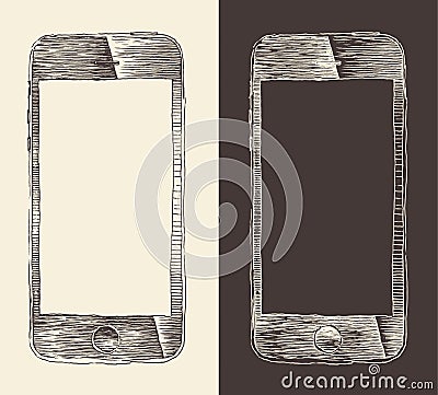 Smart Phone (iPhone), smartphone mobile tablet, engraved style, hand drawn Stock Photo