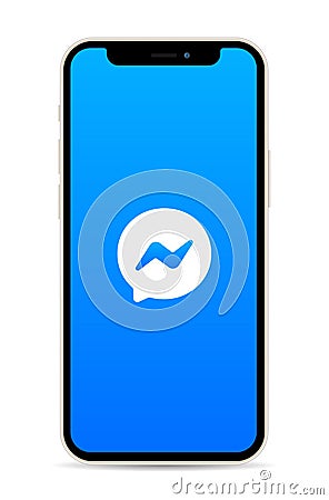 Smart Phone Apple iPhone 12 with Messenger app logo, realistic vector illustration Vector Illustration