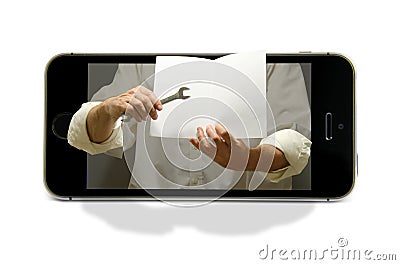Smart phone online tech support and education Stock Photo