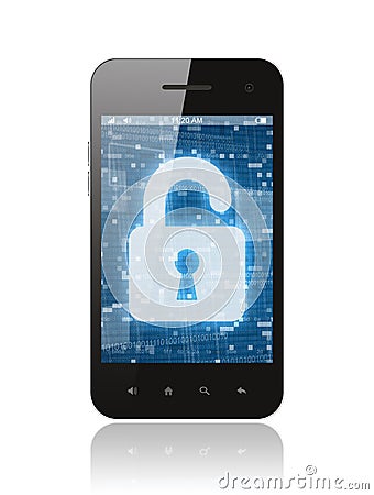 Smart phone with open lock Stock Photo