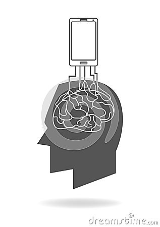 Smart phone rooted in the human brain Vector Illustration