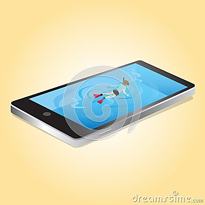 Smart phone screen water pool snoring, Vector, Illustrator Stock Photo