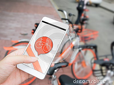 Smart phone and shared bike Stock Photo