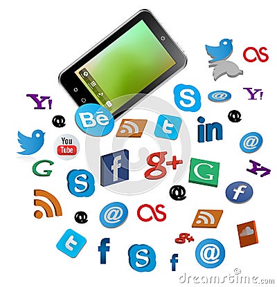 Smart phone with social media buttons Editorial Stock Photo