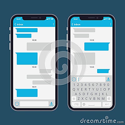 Smart phone with text message bubbles and keyboards vector template Vector Illustration