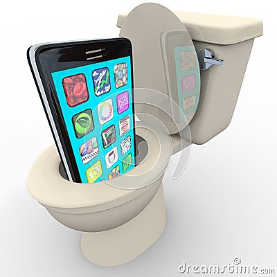 Smart Phone in Toilet Frustrated Old Model Obsolete Stock Photo