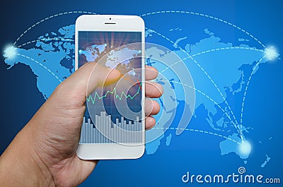 Smart phone view Business shipment graph. Stock Photo