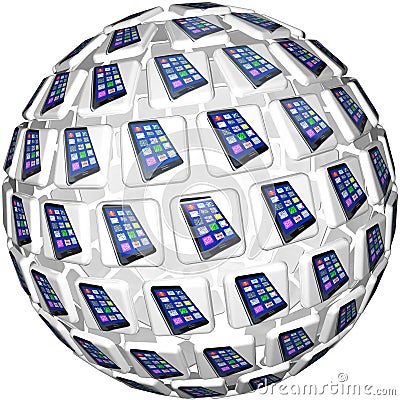 Smart Phones App Tiles Sphere Pattern Stock Photo