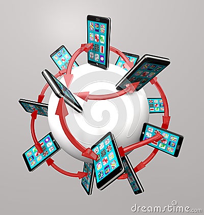 Smart Phones and Apps Global Communication Network Stock Photo