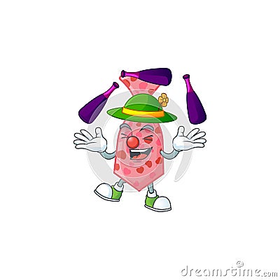 Smart pink love tie cartoon character design playing Juggling Vector Illustration