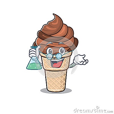 Smart Professor of chocolate ice cream mascot design holding a glass tube Vector Illustration