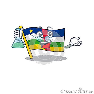 Smart Professor flag central african cartoon character holding glass tube Vector Illustration