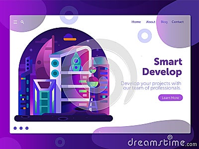 Smart Develop Space Themed Gradient Web Banner Vector Illustration