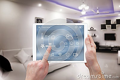 Smart remote home control system app Stock Photo