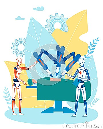 Smart Robot Medicine and Robotized Surgeon Cartoon Vector Illustration