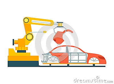 Smart robotic automobile production line Vector Illustration
