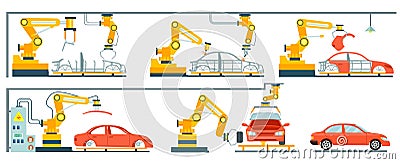 Smart robotic automotive assembly line Vector Illustration