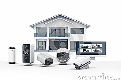 Smart routers in security concepts provide watchful IP network setups, automating protection with advanced camera technology in re Cartoon Illustration