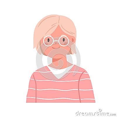 Smart school girl in glasses. Smiling child in eyeglasses, head portrait. Little kid face avatar. Clever schoolgirl in Vector Illustration