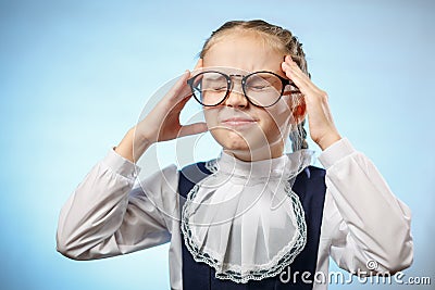 Smart Schoolgirl Suffer From Headache Touch Head Stock Photo