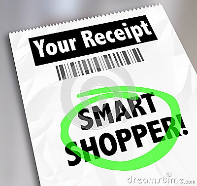 Smart Shopper Store Receipt Words Circled Spending Money Wisely Stock Photo
