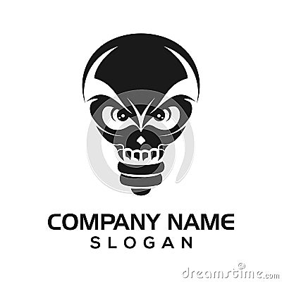 Smart skull, skull and bulb combination as logo template icon for education, industry, etc. Vector Illustration