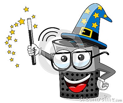 smart speaker cartoon funny wizard magic stick isolated Vector Illustration