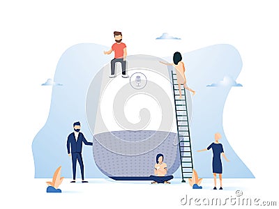 Smart speaker with virtual assistant concept vector illustration of people standing near speaker symbol Vector Illustration