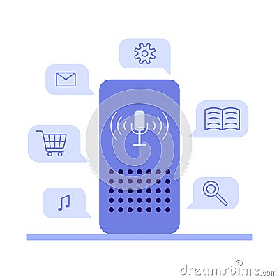 Smart speaker, voice command device application, wireless virtual assistant technology. Voice control. Vector Vector Illustration